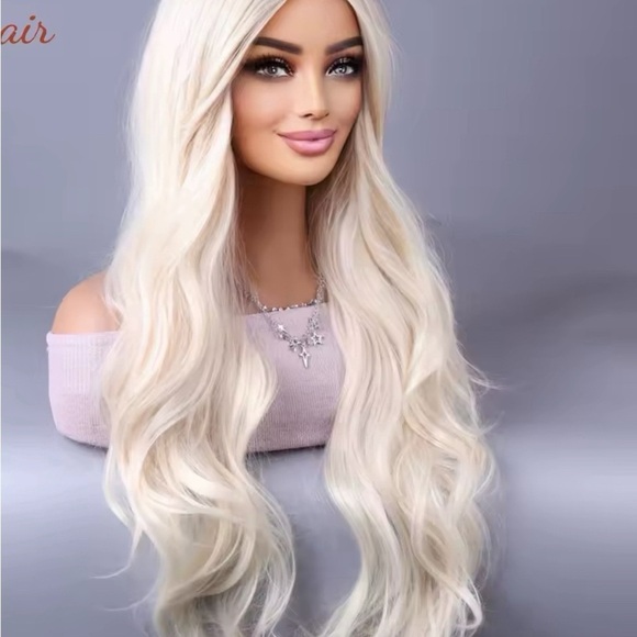 Luxury 75cm Women Long Curly Blonde Wig Middle Part Natural Look Heat Resistant - Picture 4 of 6